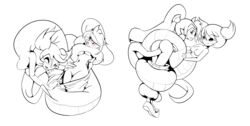 absurd_res ass black_and_white blush breasts clothed clothing coiling cumminham duo featureless_breasts female footwear hi_res human mammal monochrome naga pants_down partially_clothed penetration ponytail pussy reptile scalie shantae shantae_(character) shoes smooth_skin snake tuki_(shantae) vaginal_penetration