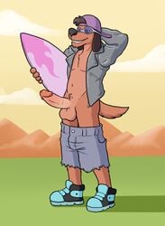 1boy anthro backwards_baseball_cap balls baseball_cap blueballs_(artist) canine erection eyewear hat humanoid_penis male male_only mammal penis penis_out poochie_(the_simpsons) shoes solo sunglasses the_simpsons