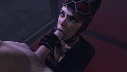 1boy 1girls 3d :>= animated batman:_arkham_knight batman_(series) big_penis blowjob blowjob_face breasts catwoman cleavage clothed_female_nude_male dc_comics erection eyeshadow faceless_male fellatio female female_focus goggles goggles_on_head green_eyes handjob handjob_while_sucking large_penis lipstick male moaning oral pale-skinned_male pale_skin penis seductive_look selina_kyle solo_focus sound source_filmmaker straight tk173 video