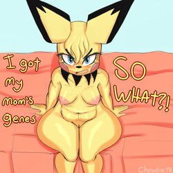 1girls 2018 angry anthro anthrofied areola areolae ass bed belly big_ass big_breasts big_ears black_nose blonde_hair blue_background blue_eyes blush breasts challenge chowdie chubby dialogue english_text eyebrows eyelashes female female_only freckles fur furry large_ass looking_at_viewer looking_up mammal multicolored_fur navel nintendo nipples nude open_mouth original_character pichu pokémon_(species) pokemon pokemon_(species) pokemon_gsc pokemorph pussy rodent short_hair sitting sketch solo solo_focus text thick_thighs tongue video_games watermark wide_hips young