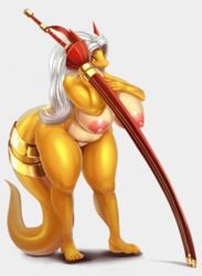 1girls 2018 aisyah_zaskia_harnny anthro areolae belly big_belly big_breasts big_tail borrowed_character bracelet breasts capcom chubby claws dragon feet female female_only grey_hair hair horn huge_breasts hurikata long_hair looking_at_viewer melee_weapon monster_hunter nipples nude pussy scalie shadow smile solo standing sword tail thick_thighs toes video_games weapon white_background wide_hips yellow_eyes yellow_skin