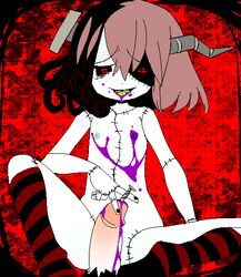 1boy 24hours-of-shit blood chibi crea_flankenstein female funamusea guro horn incest looking_down male_urethral_insertion nail penis red_eyes satanick small_breasts socks stitched straight the_gray_garden torture urethral_insertion urethral_penetration young zombie