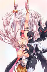 1futa 1girls 8_wings angel_wings angewomon areola_slip areolae arms_behind_back asymmetrical_clothes bare_shoulders belt black_bodysuit blonde_hair bodysuit bondage bound bound_arms breast_grab breasts breasts_out cum cum_in_mouth cumdrip demon_girl demon_rape demoness digimon digimon_(species) digimon_adventure facial futa_on_female futanari grabbing grey_skin hanging_breasts head_wings helmet highres intersex ladydevimon large_breasts licking_lips long_hair mask multiple_girls navel nipples object_insertion open_mouth penis pink_ribbon pubic_hair rape red_eyes ribbon shinkaui shiny shiny_skin silver_hair stitches stomach suspension thigh_strap tongue tongue_out upside-down vaginal_object_insertion vaginal_penetration very_long_hair white_bodysuit white_footwear white_wings wings zipper