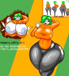 amerobutnsfw big_breasts breast_expansion broken_clothing fanart fanart_from_twitter female green_hair impossible_anatomy reference_image scarlet_(scarmentor) scarlet_(xxturkiaxx) scarmentor smirk surprised_expression tight_clothing white_body xxturkiaxx