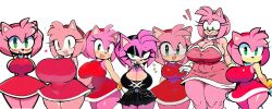 ai_generated amy_rose different_angle goth gothic huge_breasts kimmythefem multiple_girls pink_fur pink_skin red_clothing slim_waist smiling sonic_(series) thick_thighs wide_hips