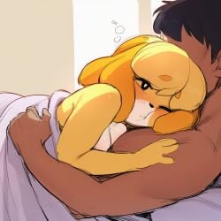 1boy 1boy1girl 1girls affectionate after_sex ai_generated animal_crossing anthro anthro/human anthro_female anthro_on_human bed beige_background black_hair blush breasts canid canine cold_shrike cuddling domestic_dog faceless_male female female_anthro female_on_human hug human human/anthro human_male human_on_anthro interspecies isabelle_(animal_crossing) love lying lying_on_back lying_on_bed lying_on_person male male/female male_human male_on_anthro muscular muscular_male nintendo novelai nude nuzzling one_eye_closed romantic self_upload shih_tzu simple_background two-tone_fur under_covers untied_hair yellow_body yellow_fur