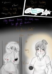 2022 abuse amputee areola blood blush bodily_fluids clothed clothed_human clothing color_coded_text comic dialogue digital_media_(artwork) disability disembodied_hand duo ear_piercing english_text eyelashes female female_human fluffy_pony fluffy_pony_(species) gore hair hair_bun happy_ending hi_res human lemoncurds mammal milk missing_all_arms nipples nude_anthro open_mouth piercing shirt slit_(wound) text topwear