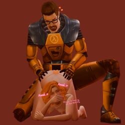 ass ass_grab ass_worship big_ass bikini breasts curly_hair curvy_female female ginger_hair gordon_freeman grabbing grabbing_ass grabbing_from_behind green_eyes grinding grinding_on_ass half-life_(series) hand_on_mouth hands_on_ass hev_suit kneeling male maledom/femsub muffled_moaning original_character partially_nude pussy self_insert selfship selfshipping small_breasts smaller_female taller_male