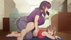 1futa 1girls 2d 2d_(artwork) ahe_gao amy_(benefitship) bare_shoulders benefitship big_breasts breasts brown_hair chloe_(benefitship) clothed_sex clothing deep_penetration doggy_style duo eyes_rolling_back female futa_on_female futanari game_cg gym_clothes huge_breasts intersex large_breasts penetration penis_in_pussy purple_hair rough_sex sex shirt short_hair size_difference sports_bra sportswear steam steaming_body steamy_breath stomach_bulge sulcate sweat sweatdrop sweating thick_thighs tight_clothing vaginal_penetration vaginal_sex visual_novel wide_hips