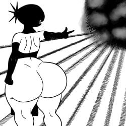 1girl 1girls ass big_ass bomb_devil bottomless bubble_ass bubble_butt canonical_outfit canonical_scene chainsaw_man curvydoodles explosion female female_focus female_only huge_ass pointing pointing_gun reze_(chainsaw_man) solo solo_female solo_focus