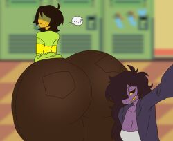 ... ...? 1boy 1boy1girl 1girls ass big_ass big_butt brown_hair butt deltarune fat_ass fat_butt female fully_clothed huge_ass huge_butt kris_(deltarune) lizard looking_at_viewer male puffytwink purple_skin susie_(deltarune) thick_ass thick_butt toby_fox yellow_skin