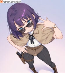 4k 8k acidai ai_generated bangs beautiful big_ass big_hips blue_eyes blunt_bangs blush boner_in_pants boots brown_hair bulge bulge_through_clothing classy cute detective dutch_angle dyed_hair femboy feminization feminized flustered futanari gun holster holstered_weapon posing public_exposure purple_hair sexy_pose short_hair sissification small_waist sunglasses thick thick_ass thick_thighs tight_leggings wide_hips yaoi