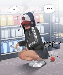 ... :> ain_(in) anal anal_fluid anal_object_insertion anal_storage apple black_hair black_jacket black_skirt blush bottle cavity_storage commentary_request convenience_store crossdressing crossdressing_(mtf) cum dark-skinned_femboy dark-skinned_male dark-skinned_sissy dark-skinned_twink dark_skin ejaculation english_text femboy food fruit full_body hat high_ponytail highres holding holding_bottle in_(ain) indoors jacket korean_commentary long_sleeves looking_down medium_hair nervous_sweating nose_blush object_insertion orange_eyes original plastic_bottle pleated_skirt ponytail public_indecency shelf shop shoplifting sidelocks skirt solo speech_bubble spoken_ellipsis squatting stomach_bulge sweat tan tanlines thighs tile_floor tiles track_jacket uncensored zipper zipper_pull_tab