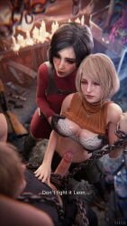 1boy 2026 2girls 2girls1boy 3d abs absurd_res ada_wong ada_wong_(adriana) ashley_graham ashley_graham_(ella_freya) bad_end big_breasts biohazard black_hair blender blender_(artwork) blonde_hair bob_cut bondage bra breast_grab breasts captured captured_hero chain_leash chained chained_up chains chromatic_aberration clothed clothes_lift clothing cock corruption cum_string depth_of_field dialogue dick erect_penis erection eye_contact female femdom film_grain hakkux heroine_in_trouble infected large_penis las_plagas leon_scott_kennedy lifting_shirt lingerie mind_control penis precum realistic red_eyes resident_evil resident_evil_4 resident_evil_4_remake rubbing seductive subtitled text threesome veins veiny_breasts villain_on_hero watermark