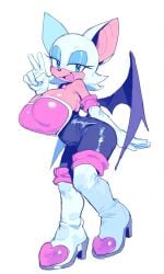 1girls animal_ears bare_shoulders bat_ears bat_wings big_ass big_breasts blue_eyes boots breasts elbow_gloves eyeshadow full_body furry gloves heart high_heel_boots high_heels large_breasts makeup open_mouth rouge_the_bat simple_background smile solo sonic_(series) sonic_the_hedgehog_(series) standing thigh_boots thighhighs v white_gloves wings