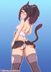 ass caffeccino catgirl female female_only glasses looking_at_viewer looking_back panties solo thighhighs