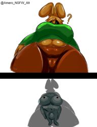 2d 2d_(artwork) amero's_mom amerobutnsfw anon anonymous_male big_ass big_breasts bigger_female black_sclera brown_hair bunny_ears bunny_girl chubby comedic female female_focus green_clothing green_eyes interrogation male mary(amero) mature_female milf mother open_eyes rabbit rabbit_ears rabbit_girl sfw silly smaller_male square_head suggestive taller_female