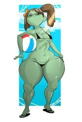 1girls adventure_time beach_ball bikini bottom_heavy breasts brown_hair bulumble-bee cartoon_network cleavage doctor_princess female female_only freckles green_skin humanoid mostly_nude small_breasts smile standing thick_thighs voluptuous wide_hips