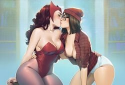 2girls ai_generated ass big_ass big_breasts breasts chest curvaceous curvy curvy_figure darcy_lewis digital_media_(artwork) female female_only hips hourglass_figure huge_ass huge_breasts large_ass large_breasts legs light-skinned_female light_skin marvel marvel_cinematic_universe marvel_comics mature mature_female phophopho scarlet_witch scarlet_witch_(series) slim_waist sorceress thick thick_hips thick_legs thick_thighs thighs thor_(series) voluptuous waist wanda_maximoff wandavision wide_hips witch x-men yuri