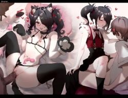1boy absurdres ahe_gao ame-chan anal_plug animal_collar animal_hands areolae bandaid bandaid_on_knee bed black_bow black_collar black_hair black_legwear black_skirt blush bow bowtie bra breasts buttplug buttplug_tail censored cheating_girlfriend closed_eyes clothed_sex clothing_aside collar condom cowgirl_position crotchless crotchless_panties cuckold cupless_bra drugged drugs female hair_ornament hair_over_one_eye heart heart-shaped_pupils high-waist_skirt highres kneehighs leash lying m_legs male missionary mosaic_censoring multiple_views needy_girl_overdose needy_streamer_overload netorare nipples nose_blush ntr on_back panties panties_aside penis pet_play petplay pillow pussy pussy_juice raeran red_shirt sex shirt skirt small_breasts spread_legs straddling straight suspender_skirt suspenders sweat symbol-shaped_pupils tail_plug thighhighs tongue tongue_out torogao twintails underwear upright_straddle used_condom vaginal_penetration white_collar x_hair_ornament