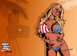 1girls alternative american_flag american_flag_bikini artist_request black_eyes blonde_hair bracelet breasts camera candy_suxxx female female_only grand_theft_auto grand_theft_auto:_vice_city long_hair looking_at_viewer medium_breasts palm_tree pink_nails rockstar_games standing