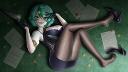 1girls big_breasts big_thighs blush bra breasts cleavage curvaceous curvy curvy_body curvy_female curvy_figure feet feet_visible_through_clothing female female_only female_yandere froot gloves green_eyes green_hair hairclip half_gloves heels high_heels holding_knife holding_object hourglass_figure hourglass_figured_female huge_breasts indie_virtual_youtuber knife lace lace-trimmed_bra lace_bra lace_trim large_breasts laying_on_ground looking_at_viewer lying_on_ground miniskirt mole mole_on_breast necktie necktie_between_breasts on_ground open_mouth open_shirt pale-skinned_female pale_skin pantyhose pencil_skirt sharp_teeth shirt shirt_open shirt_unbuttoned short_hair skirt smile solo solo_female solo_focus teeth thick thick_thighs thighs threatening tie tie_between_breasts tongue two-tone_hair unbuttoned unbuttoned_shirt virtual_youtuber vtuber waistcoat wide_hips wide_thighs yandere