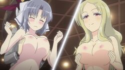 2018 3girls accurate_art_style animated areolae blush breast_grab breasts canonical_scene grabbing large_breasts multiple_girls murakumo_(senran_kagura) nipples screencap senran_kagura shiki_(senran_kagura) topless yumi_(senran_kagura) yuri