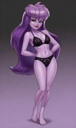 1girls ai ai_art ai_generated anonemus1 black_bikini female female_only fusionfall green_eyes grok hanna-barbera laced_bra purple_hair scooby-doo scooby-doo_and_the_ghoul_school sibella_dracula solo solo_female vampire vampire_girl