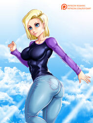 1girls alternate_version_available android_18 blonde_hair blue_eyes cameltoe cleavage curvy dragon_ball erect_nipples female huge_areolae huge_ass huge_breasts puffy_nipples r3ydart short_hair thick_lips voluptuous wide_hips