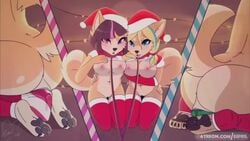 2girls animated anthro breasts christmas collar dildo eipril female female_only femsub fur furry furry_ears furry_only furry_tail half-dressed leash masturbation mp4 no_sound santa_costume santa_hat sex_toy vaginal vaginal_penetration video