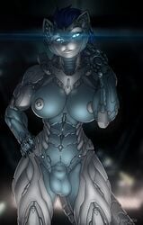 1futa animal_genitalia anthro avoid_posting balls big_breasts blue_hair breasts canine cybernetics cyborg dickgirl fox fully_sheathed furry futanari glowing glowing_eyes hair intersex machine mammal nara nipple_piercing nipples piercing robot sheath sheath_outline solo_futa strype synthetic