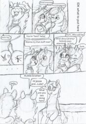 69bea alicorn balls black_and_white blind comic dialogue earth_pony english_text equine fan_character female feral fluffy friendship_is_magic horn horny_(disambiguation) horse hug jeremy_feuer line_art luke_(69bea) mammal monochrome my_little_pony open_mouth pegasus penis pony simple_background text traditional_media_(artwork) white_background wings yawn