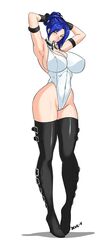 blair_dame blue_hair boots breasts capcom devil-v female female_only fighting_ex_layer full_body high_heel_boots huge_breasts leotard solo street_fighter street_fighter_ex_(series) thigh_boots thigh_high_boots