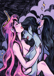 2girls adventure_time brittsart canon_couple female marceline multiple_girls princess_bubblegum yuri