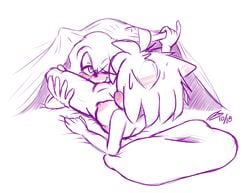 amy_rose bed bluechika breasts cunnilingus nipples oral sonic_(series) sonic_the_hedgehog under_the_covers