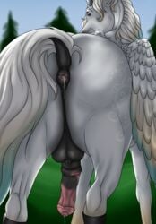 2018 after_sex alicorn anatomically_correct anatomically_correct_anus anatomically_correct_penis animal_genitalia animal_penis anus ass backsack balls black_balls black_penis blue_eyes blue_sky cum cum_in_ass cum_inside day dock equine equine_penis feathered_wings feathers feral fur hi_res horn horse horsecock long_tail looking_back male male_only mammal mane medial_ring multicolored_penis outside penis pink_penis presenting presenting_hindquarters puffy_anus quadruped rear_view sky solo tabascocat tree two_tone_penis vein veiny_penis white_feathers white_fur white_mane white_tail white_wings wings