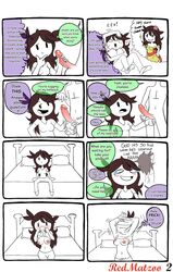 blush breasts brown_hair comic eyebrows humor jaiden jaiden_animations long_hair open_mouth penis pubic_hair redmatzoo testicles text unseen_male_face youtube youtuber