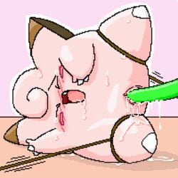 1girls blush bondage bound clefairy drooling fairy female female_only feral nintendo pasaran pink_background pokémon_(species) pokemon pokemon_rgby pussy saliva simple_background solo sweat vaginal_penetration video_games