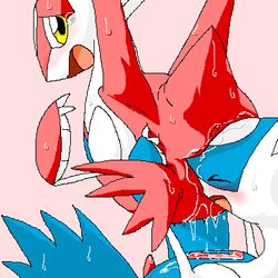 1boy 1girls ass blush dragon female furry head_insertion interspecies latias latios legendary_pokémon male nintendo open_mouth pasaran penis pokemon pokemon_(species) pokemon_rse scalie straight sweat unbirthing video_games vore