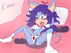 anthro bed blue_eyes blue_hair blush clothing ennix fan_character female footwear hair invalid_tag kayla_the_mouse legwear mammal masturbation medium_breasts mouse nipples open_mouth panties pillow pussy_juice rodent shoes skirt socks sonic_(series) tagme underwear vaginal_masturbation vaginal_penetration