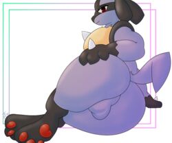 1boy 2018 abstract_background ass athletic big_ass feet furry girly hand_on_ass large_ass looking_at_viewer looking_back lucario male male_only nintendo pawpads paws pokemon pokemon_(species) pokemon_dppt presenting presenting_hindquarters seductive simple_background smile solo testicles text thick_thighs toot video_games watermark wide_hips