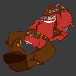 belt boots clothing cowboy echidna erection footwear foreskin grin hat humanoid_penis knuckles_the_echidna male male_only mammal monotreme muscular nikolai-the-wolfdog penis precum rolz simple_background smile solo sonic_(series) uncut vest