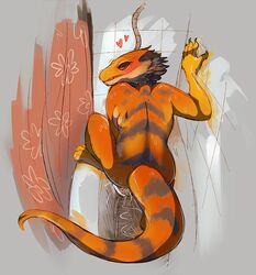 allison_(slither) anthro bath bathing bearded_dragon blush embarrassed eyelashes female heart hoot lizard looking_at_viewer looking_back masturbation reptile scalie shower shower_curtain shower_head solo thick_tail water wet