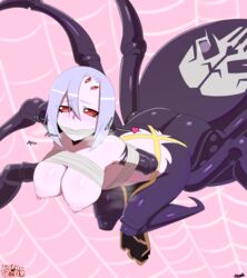 arachne arachnid_humanoid arachnid_taur areolae big_breasts bondage breasts bug_joints drider female female_only heart large_breasts looking_at_viewer monster_musume_no_iru_nichijou nipples rachnera_arachnera red_eyes restrained solo spider spider_girl thehumancopier