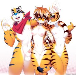 1boy 2020s 2022 2girls anthro arknights breasts crossover dreamworks eyewear eyewear_only felid female flat_chested frosted_flakes fur furry furry_only genitals glasses glasses_only group hi_res highres hypergryph kellogg's kung_fu_panda looking_over_eyewear looking_over_glasses looking_over_sunglasses male mammal mascot master_tigress multicolored_body multicolored_fur multicolored_hair naked nipples nude orange-tinted_eyewear orange_body orange_fur orange_hair pantherine penis pince-nez portrait pussy red_eyes round_glasses scarf scarf_only small_breasts stripes studio_montagne sunglasses tail three-quarter_portrait tiger tinted_eyewear tony_the_tiger tsampikos waai_fu_(arknights) white_fur white_hair