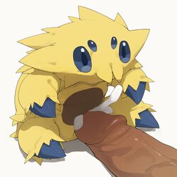 arthropod cum cum_on_stomach disembodied_penis duo erection female feral highres joltik male nintendo penis pokémon_(species) pokemon prodding pussy simple_background size_difference solo_focus straight video_games white_background youjomodoki