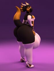 2018 3d anthro anthroanim balls big_balls bulge clothing dragon footwear girly hi_res high_heels horn huge_ass huge_balls huge_cock hyper hyper_balls hyper_bulge hyper_penis leggings legwear male milenth_drake penis shoes simple_background smile solo standing thick_thighs underwear wide_hips