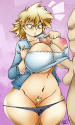 1boy blonde_hair breasts collarbone curvy dragoontequila erection eyebrows_visible_through_hair female huge_breasts huge_cock mature_female milf mitsuki_bakugou mother my_hero_academia navel paizuri panties panty_pull parted_lips penis pubic_hair pussy red_eyes short_hair spiked_hair testicles underwear wide_hips