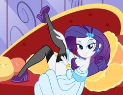 1girls accurate_art_style black_socks bra cleavage couch elinor_the_witch ellissummer equestria_girls female female_only friendship_is_magic half-closed_eyes heels high_heels hornyhobbit looking_at_viewer mother-of-trolls my_little_pony open_robe parody pin-up rarity_(eg) smile socks socks_and_heels solo stockings straight_hair thigh_socks thighhighs