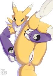 blue_eyes breasts digimon female nipples pussy renamon rocrocot solo spread_pussy uncensored